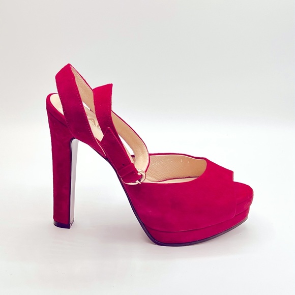 SALI Hand Made Pink Suede 5” Peeptoe 1.5” Platform Pumps Never Worn Size 37 - Picture 4 of 7